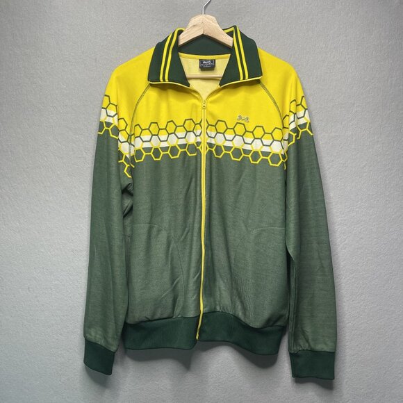 Le Tigre Mens Honeycomb Pattern Track Jacket Green Yellow L - Picture 1 of 7